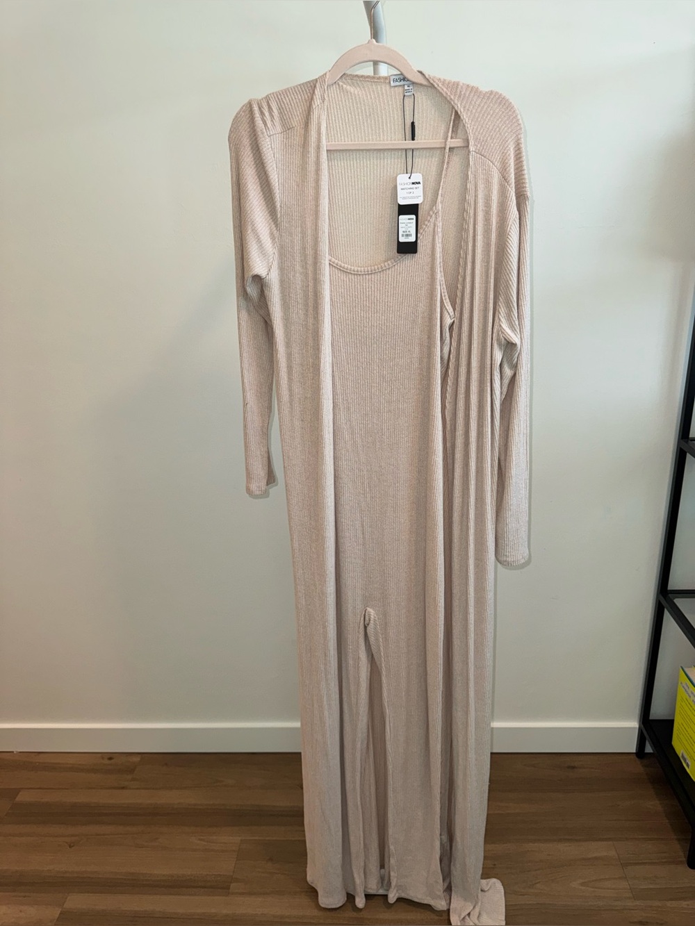 Light Beige Ribbed Long Cardigan Duster and jumpsuit set - women’s XL NWT